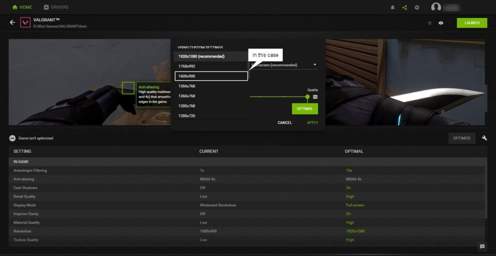 NVIDIA GeForce Experience resolution settings