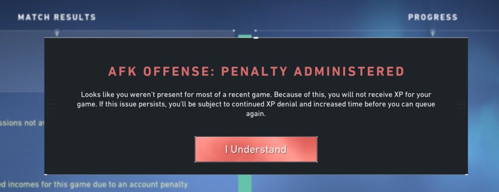 VALORANT AFK Penalty Warning