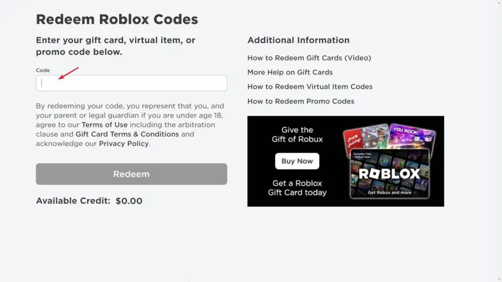 Roblox gift card redeem